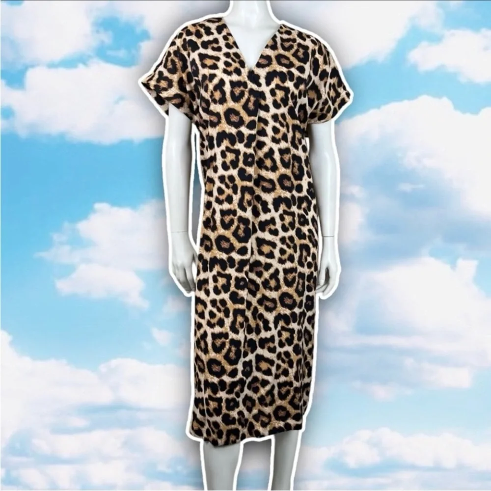 NWT H&M Ecovero Cheetah Print Caftan Dress Beach Resort Cruise Retro Mob Wife - Picture 3 of 13